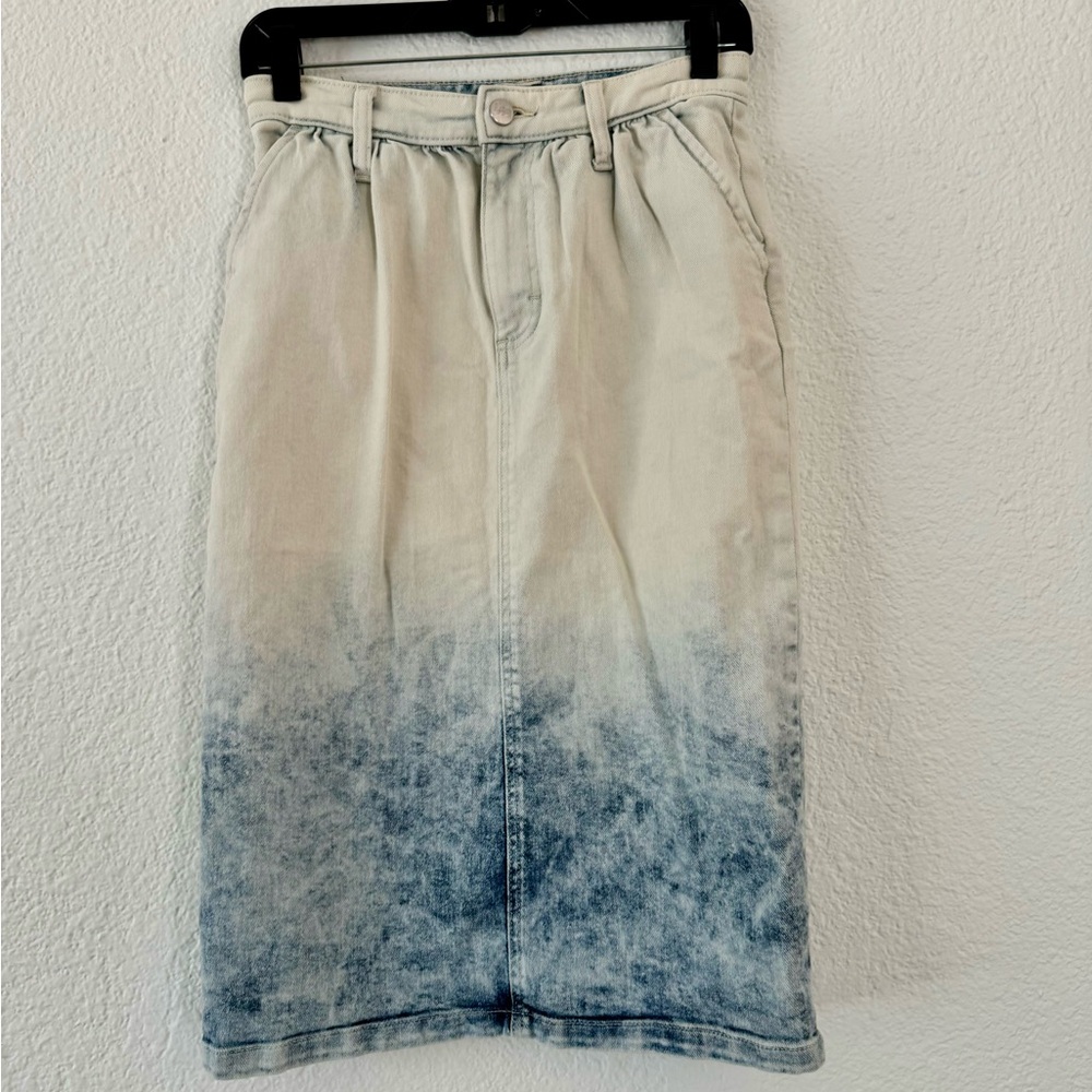 Lee washed denim high rise midi skirt